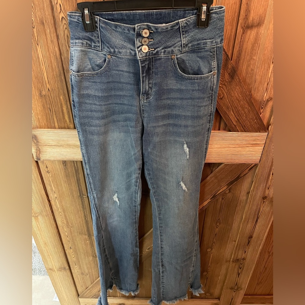 Blue High waisted Wide Flare Leg Jeans